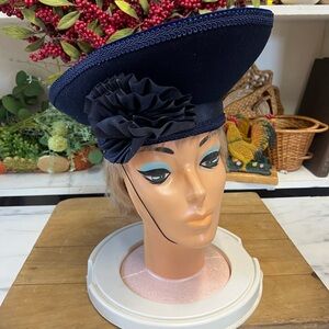 Vintage Geo W Bollman wool doeskin hat blue Eric javits retro ladies